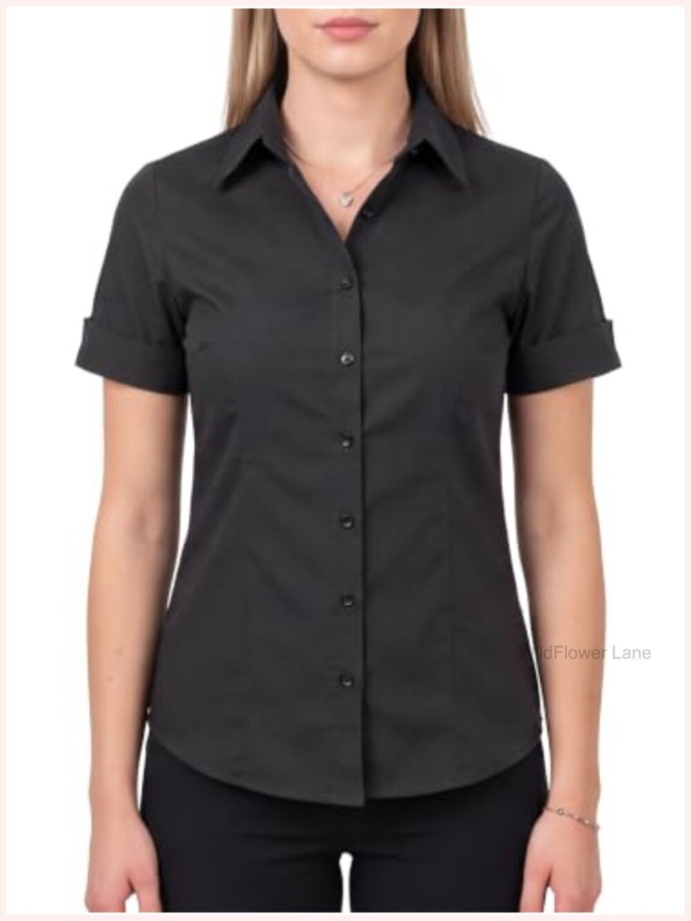 Women's Stretch Cotton Short Sleeve Button-Down Shirt Point Collar